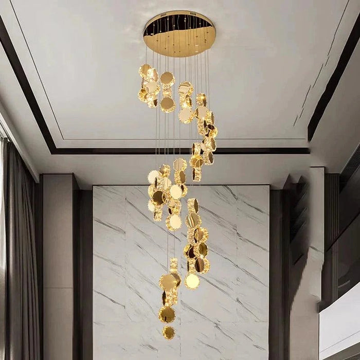 Gold Dimmable High Ceiling Crystal Chandelier-DWHOME