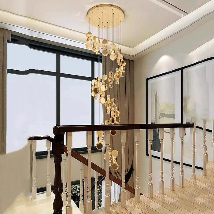 Gold Dimmable High Ceiling Crystal Chandelier-DWHOME