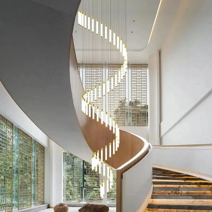 Black/Gold Long Hanging Led Chandelier for Stairwell-DWHOME