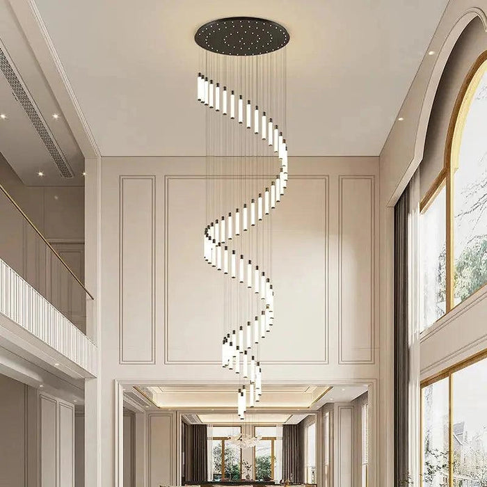 Black/Gold Long Hanging Led Chandelier for Stairwell-DWHOME