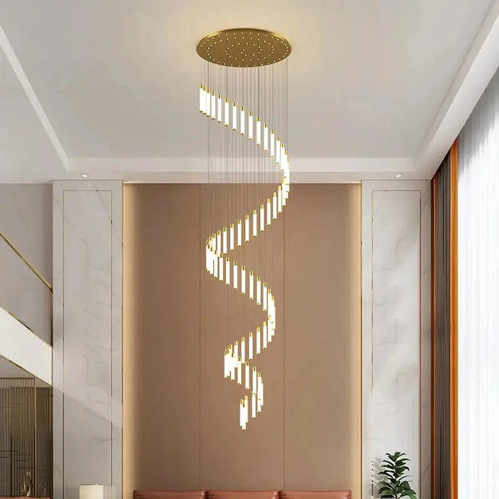 Black/Gold Long Hanging Led Chandelier for Stairwell-DWHOME