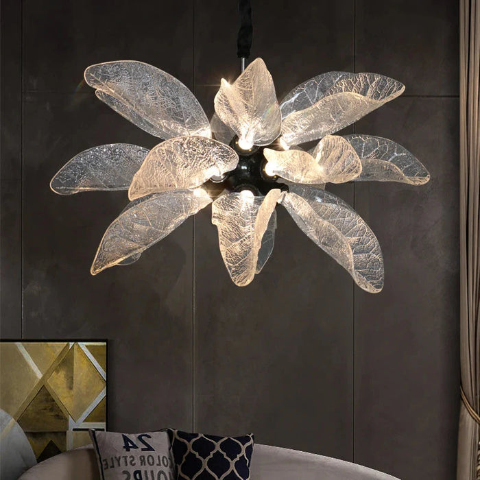 Milen Modern Crystal Leaf Chandelier - Black/Gold.