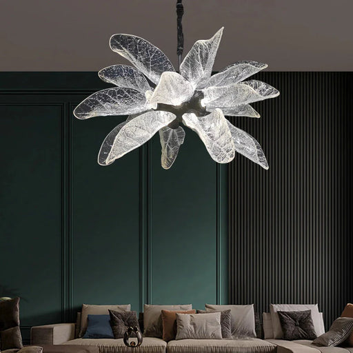 Milen Modern Crystal Leaf Chandelier - Black/Gold.