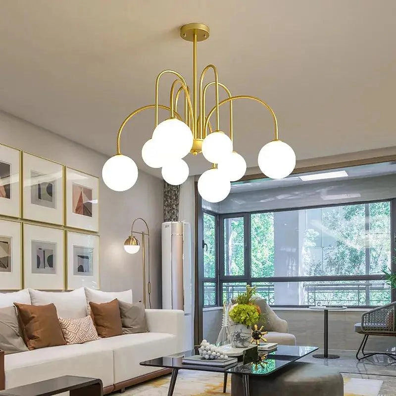 8 Light Led Glass Ball Chandelier Black/Gold-DWHOME
