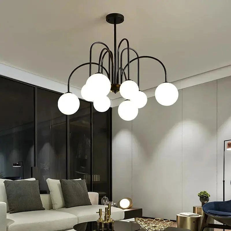 8 Light Led Glass Ball Chandelier Black/Gold-DWHOME
