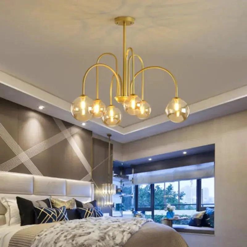 8 Light Led Glass Ball Chandelier Black/Gold-DWHOME