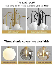 8 Light Led Glass Ball Chandelier Black/Gold-DWHOME