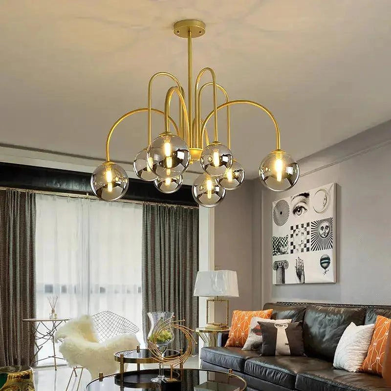 8 Light Led Glass Ball Chandelier Black/Gold-DWHOME