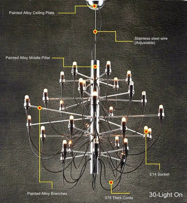 Gino Sarfatti Style Led Pendant Chandelier Black/Silver/Gold.