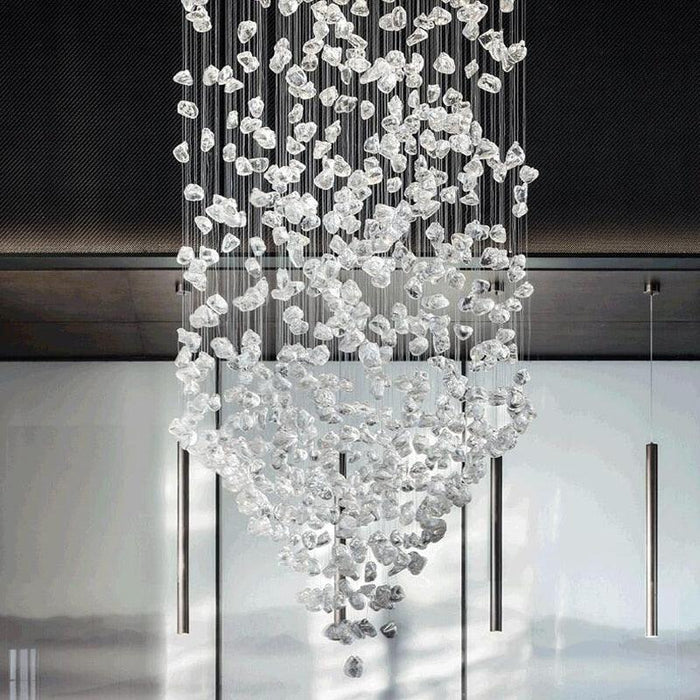 Stone Crystal Charcoal Tower Chandelier.