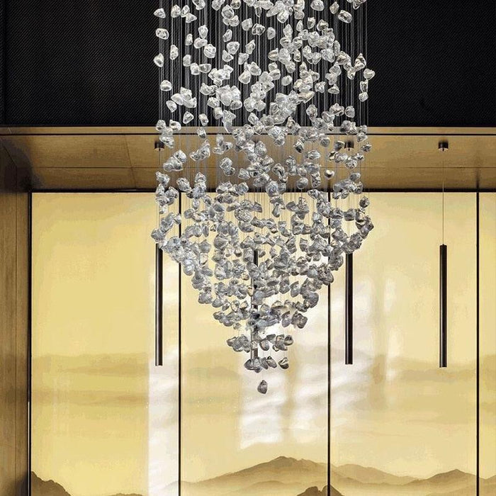 Stone Crystal Charcoal Tower Chandelier.