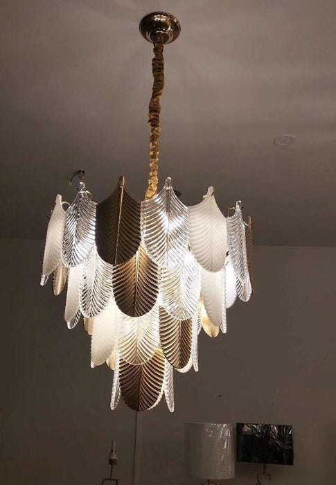 Postmodern Luxury Golden Feathers Chandelier.