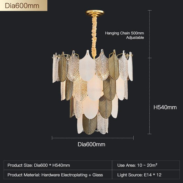 Postmodern Luxury Golden Feathers Chandelier.