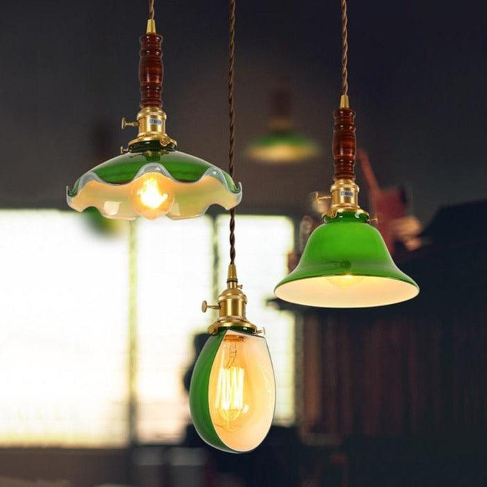 Vintage Style Green Glass Pendant Light.