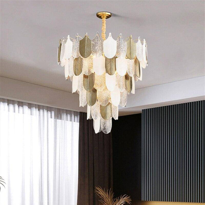 Postmodern Luxury Golden Feathers Chandelier.