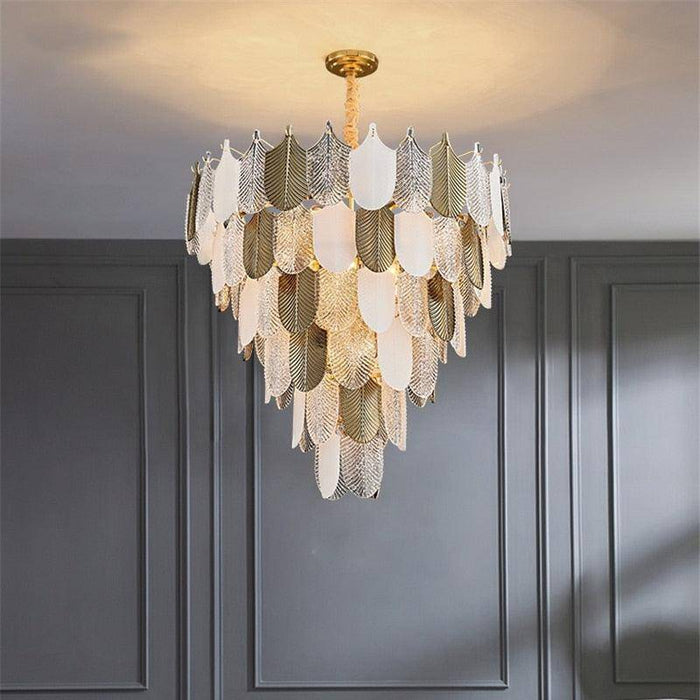 Postmodern Luxury Golden Feathers Chandelier.