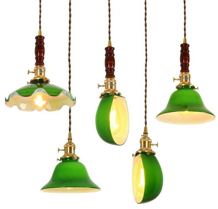 Vintage Style Green Glass Pendant Light.