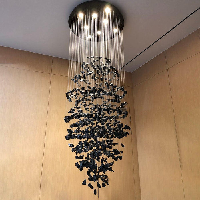 Stone Crystal Charcoal Tower Chandelier.