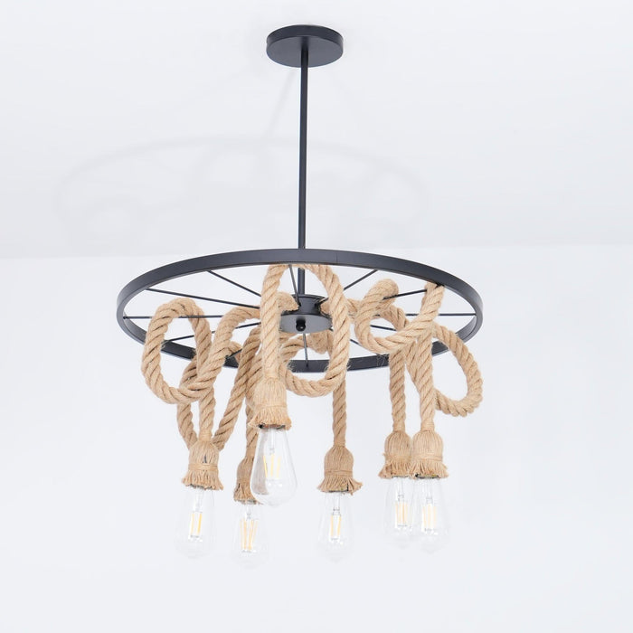 Hemp Rope Industrial Six Head Chandelier - DWHOME