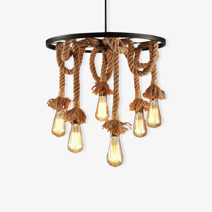 Hemp Rope Industrial Six Head Chandelier.