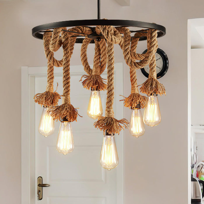 Hemp Rope Industrial Six Head Chandelier - DWHOME