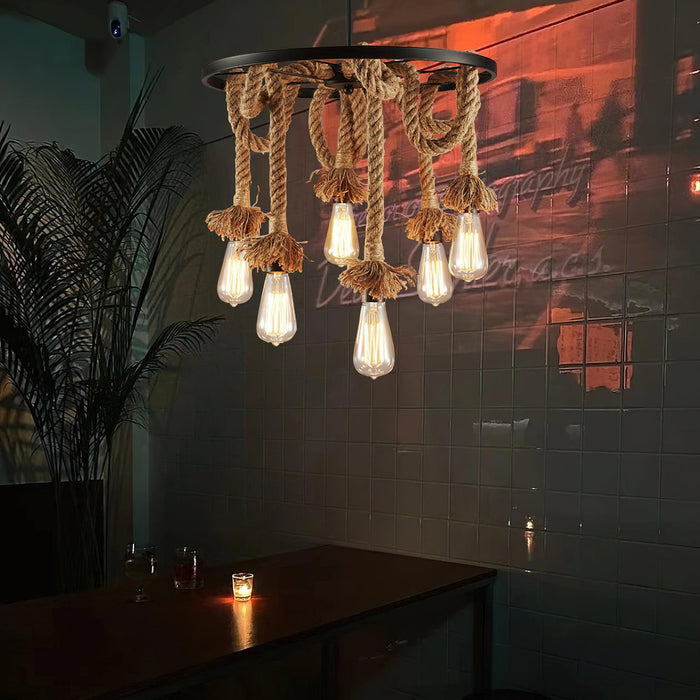 Hemp Rope Industrial Six Head Chandelier - DWHOME