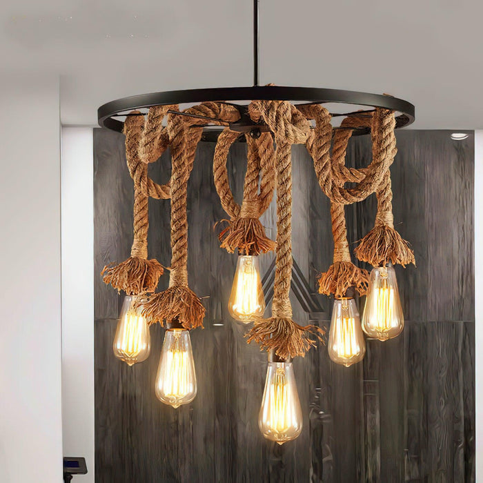 Hemp Rope Industrial Six Head Chandelier.