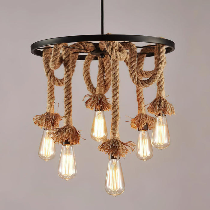 Hemp Rope Industrial Six Head Chandelier.