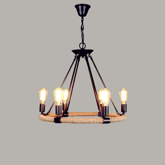 Hemp Rope Industrial Large Circle Chandelier - DWHOME