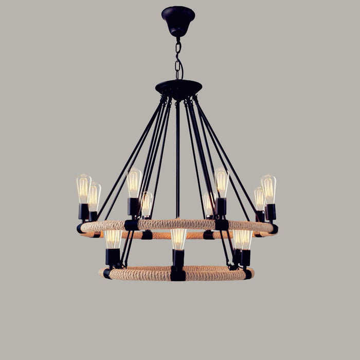 Hemp Rope Industrial Large Circle Chandelier - DWHOME