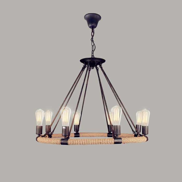 Hemp Rope Industrial Large Circle Chandelier - DWHOME