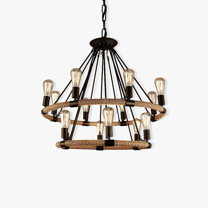 Hemp Rope Industrial Large Circle Chandelier - DWHOME