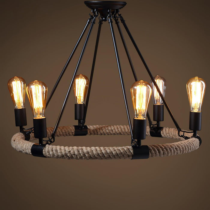 Hemp Rope Industrial Large Circle Chandelier - DWHOME