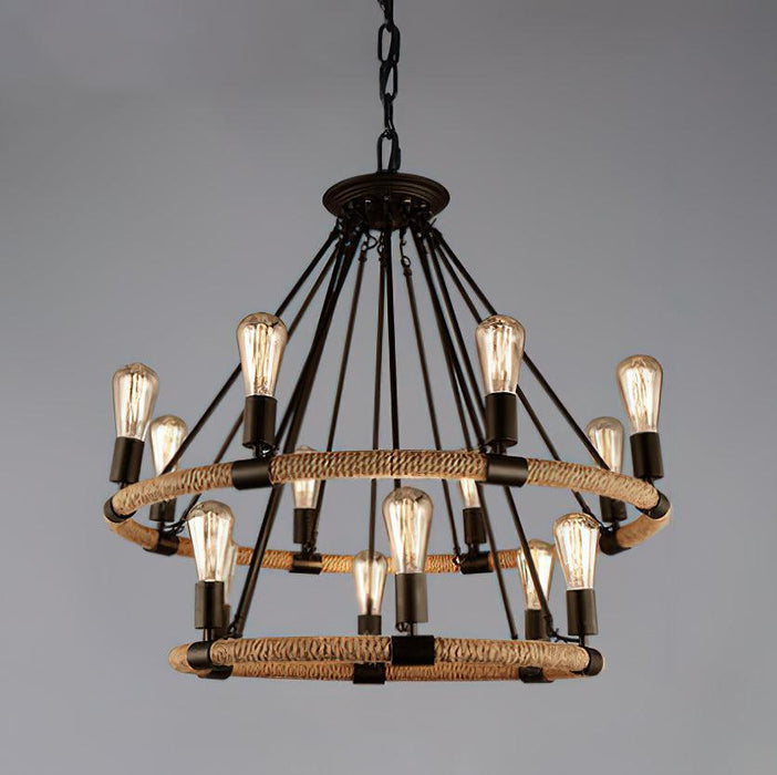 Hemp Rope Industrial Large Circle Chandelier - DWHOME