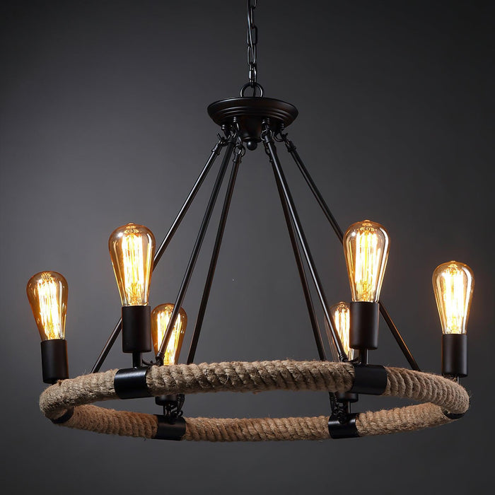 Hemp Rope Industrial Large Circle Chandelier - DWHOME