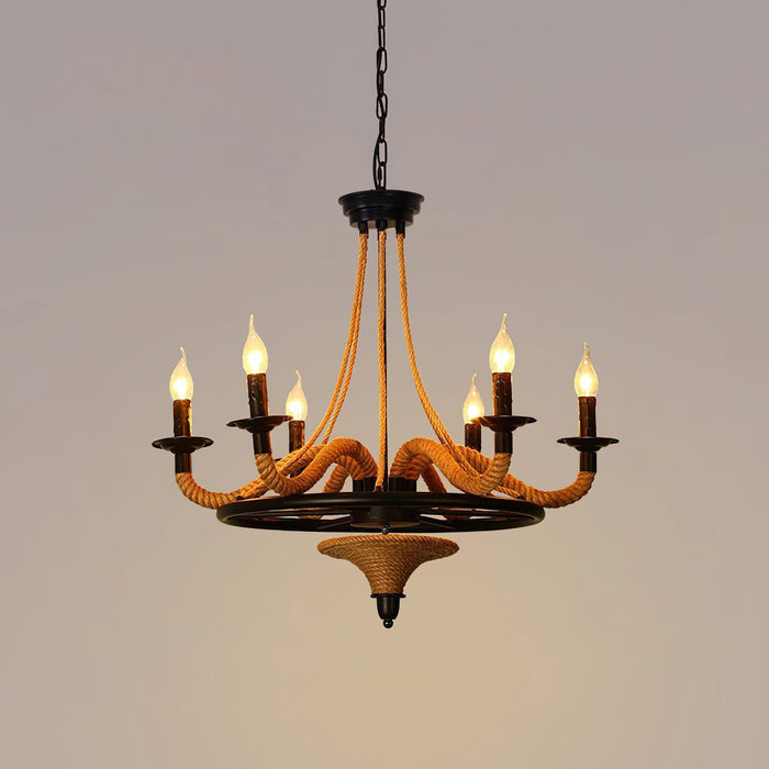 Hemp Rope Industrial Large Wheel Chandelier - DWHOME