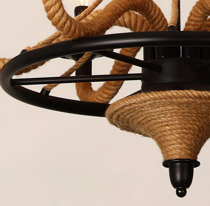 Hemp Rope Industrial Large Wheel Chandelier.