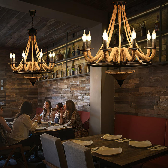 Hemp Rope Industrial Large Wheel Chandelier.