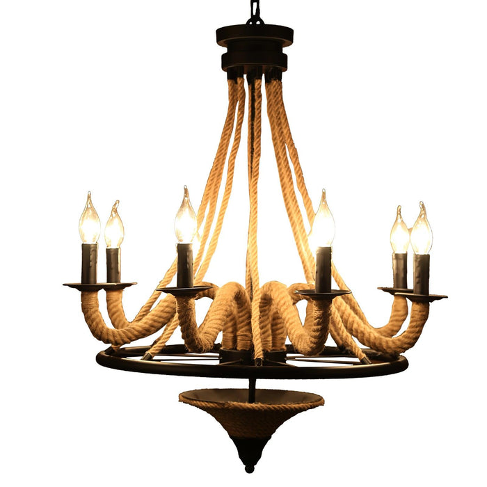 Hemp Rope Industrial Large Wheel Chandelier.