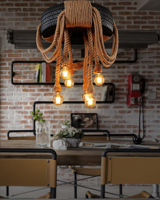 Hemp Rope Industrial Tire Chandelier - DWHOME