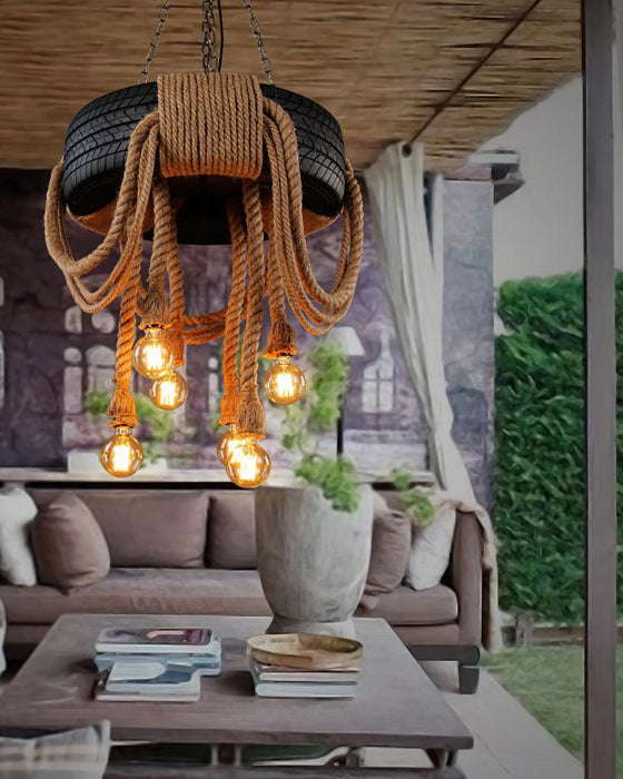 Hemp Rope Industrial Tire Chandelier - DWHOME