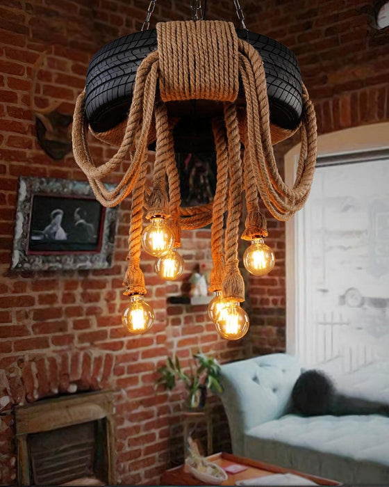 Hemp Rope Industrial Tire Chandelier - DWHOME