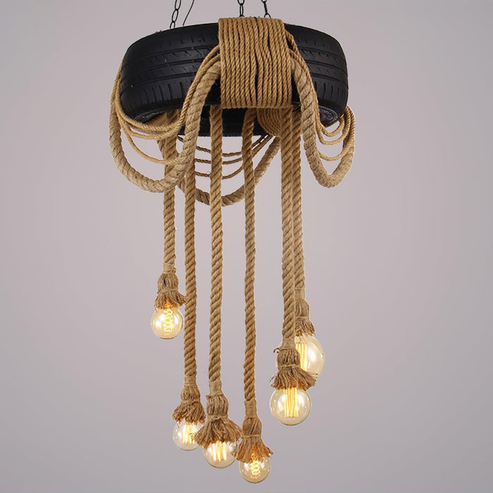 Hemp Rope Industrial Tire Chandelier - DWHOME