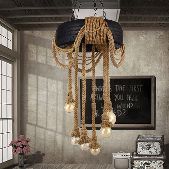 Hemp Rope Industrial Tire Chandelier - DWHOME