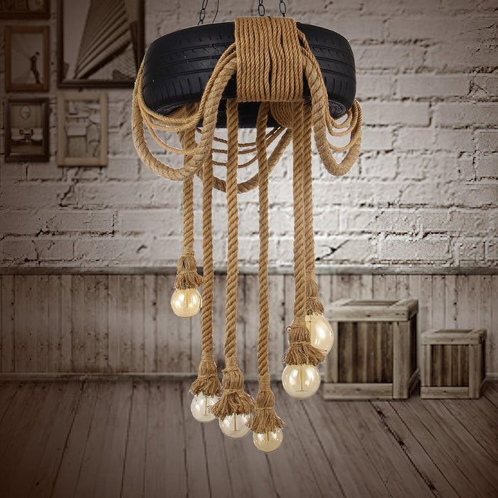 Hemp Rope Industrial Tire Chandelier - DWHOME