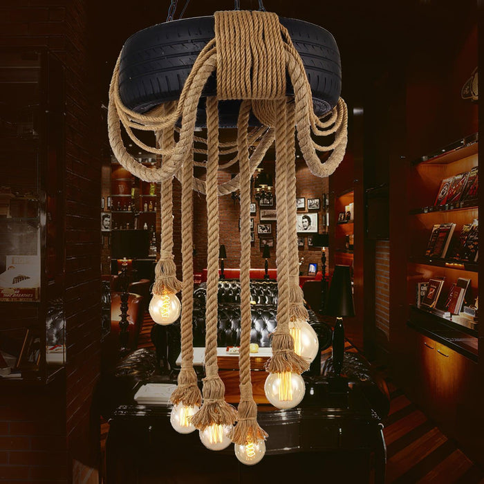 Hemp Rope Industrial Tire Chandelier - DWHOME