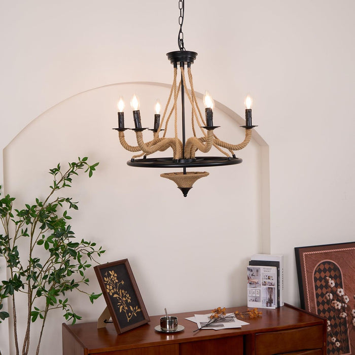 Hemp Rope Industrial Large Wheel Chandelier - DWHOME