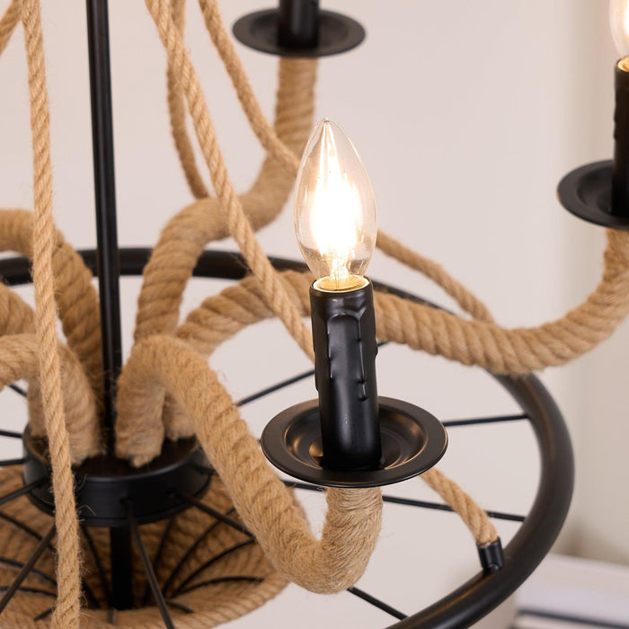 Hemp Rope Industrial Large Wheel Chandelier - DWHOME