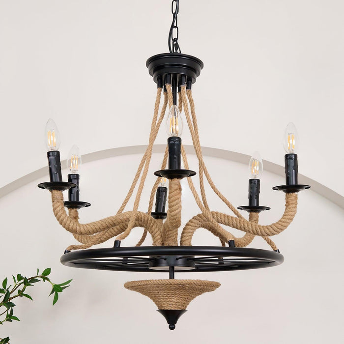 Hemp Rope Industrial Large Wheel Chandelier - DWHOME