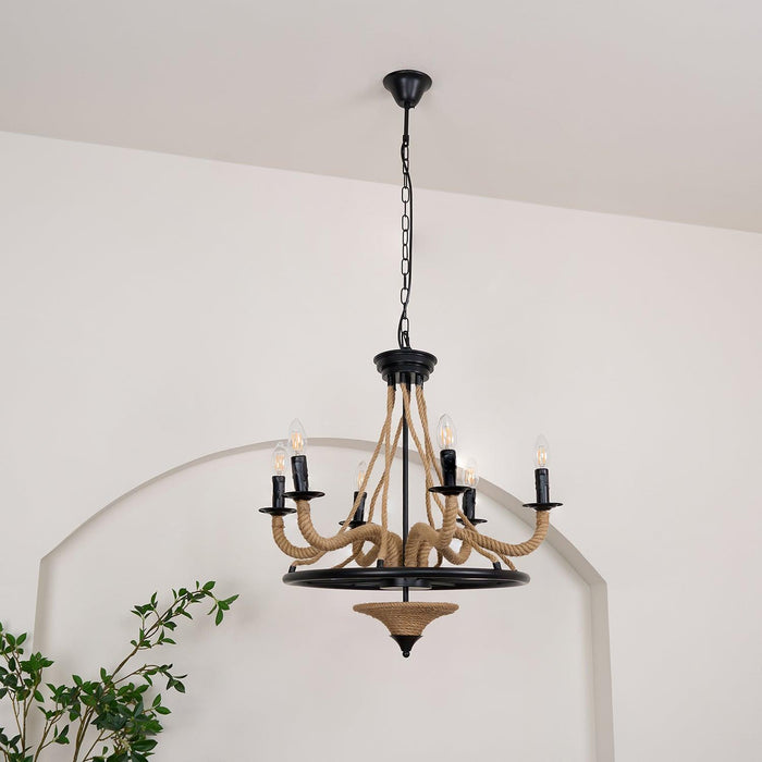 Hemp Rope Industrial Large Wheel Chandelier - DWHOME